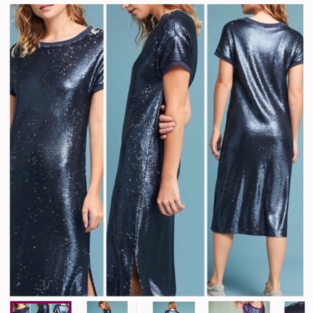 Anthro Blue Sequin Dress - L